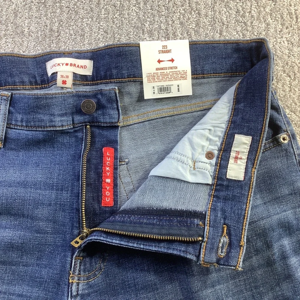 Lucky Brand 223 Straight Leg Mens Jeans Medium Wash Denim 36 x 30 NWT